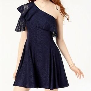 The Edit by Seventeen Navy Lace One Shoulder Dress